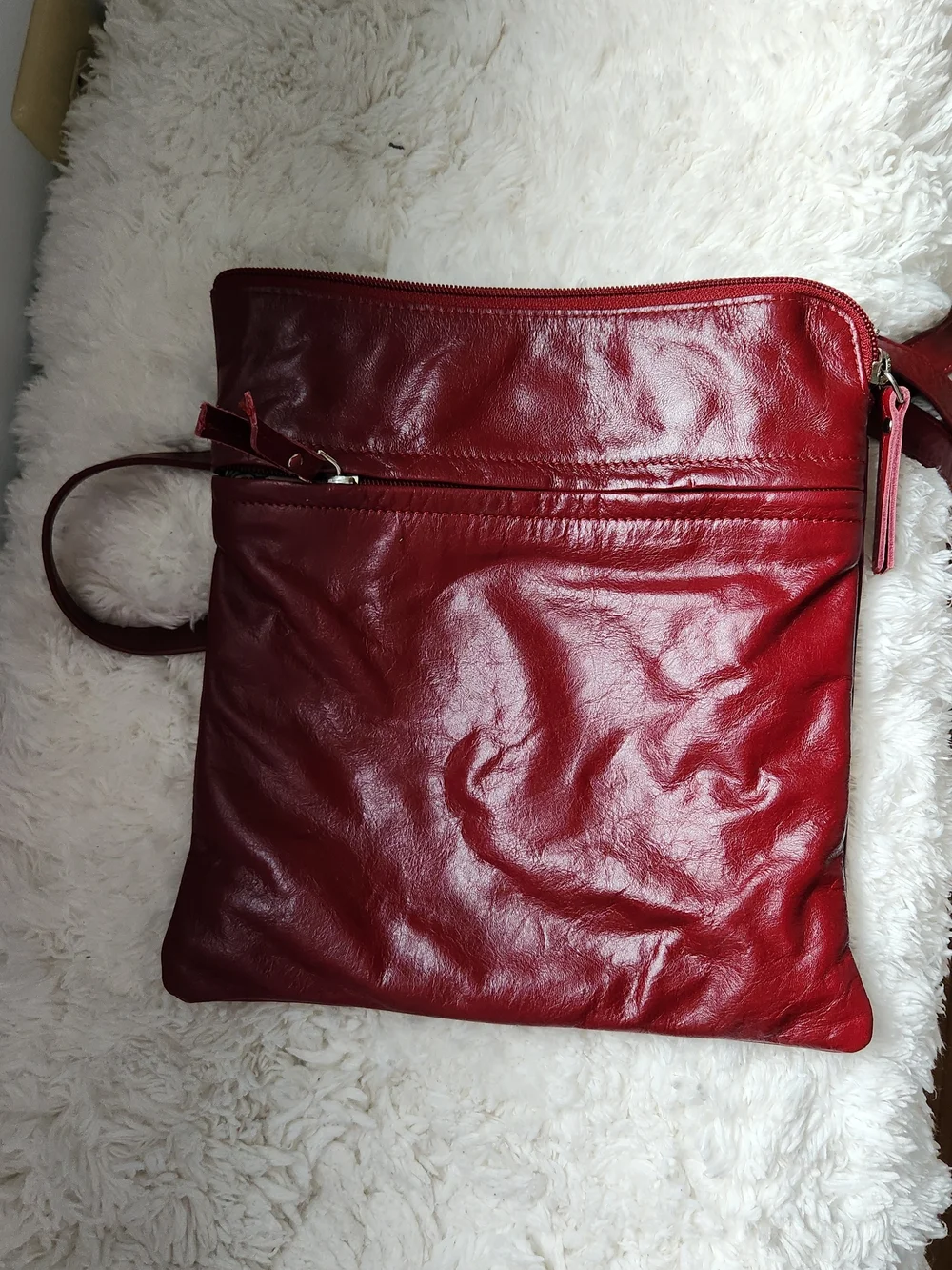 Latigo Cherry Red Leather Zip Wristlet Clutch